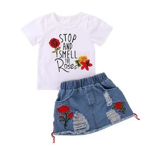 2-6 Years Kids Clothes for Girls Top White T-shirt and Denim Skirt Summer Suit Children&#039;s Clothing Sets Baby Toddler Girls Set