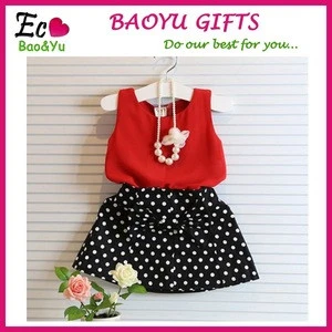 2015 Baby Girls Clothing Sets Summer Red Chiffon Vest+bow Skirt Children Clothing Set Kids Clothes Set