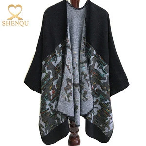 2017 Winter stock high quality pashmina shawl wraps warm design women knitted pashmina winter poncho capes