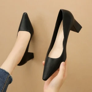 2020 fashion pointed thick heel women trendy square hight heels ladies lady shoes