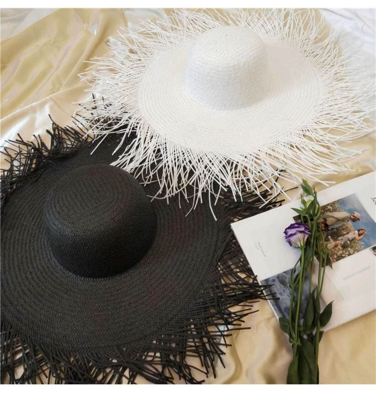 2021 New Design Pattern Summer Fashion Girls Raffia Straw Hat with Frayed Brim