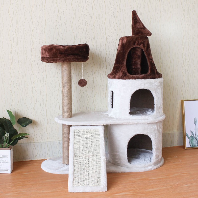 2021 new plush cat tree house cat tree apartment with platform and sisal claw board