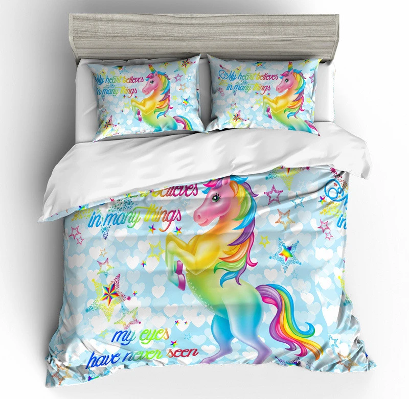 3 Piece flower girl 3D cartoon bedding set duvet cover for unicorn twin bed set