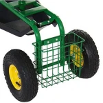 4-wheel heavy-duty rolling work seat garden cart with tool tray