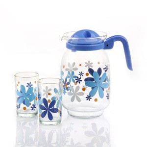 5pcs Glass jug set for milk tea beverage with printing decal lemon set