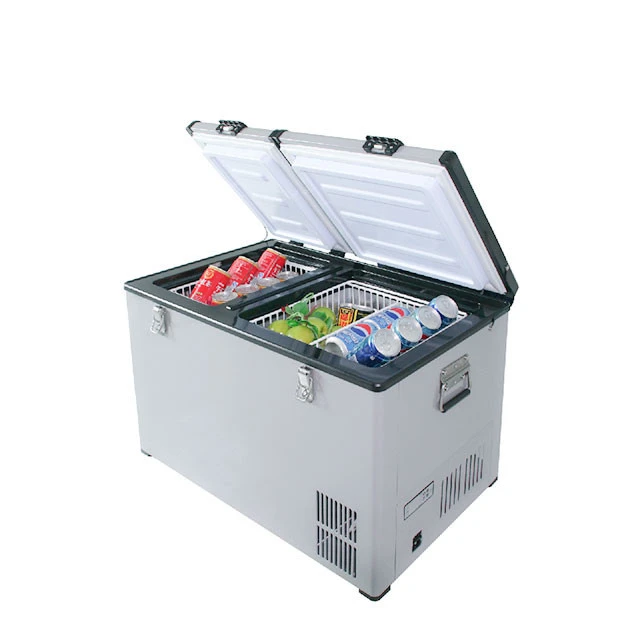 80L  Ac dc dual zone fridge freezer with two independent controlled compartments  for bar home events
