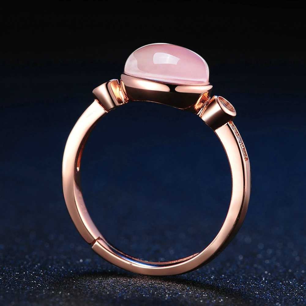 925 sterling silver ring color treasure jewelry natural naked egg-shaped hibiscus stone open rose gold female ring