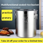 98L Cereal Grain Coffee Bean Container Stainless Steel Sealed Rice Bucket With Lock Sealed Storage Barrel