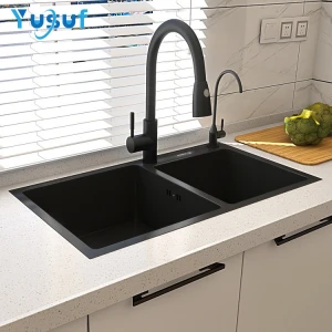 Above counter handmade nano black no fading black double stainless steel kitchen sinks basin sink
