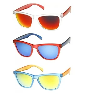 Action Sports Two-Tone Frosted Frame Color Mirror Lens Horn Rimmed Sunglasses -kids