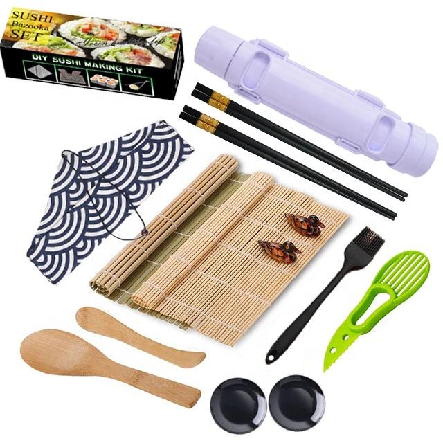 Amazon Hot Sale 14pcs DIY Sushi Maker Rice Roll Tool Black Sushi Making Kit
