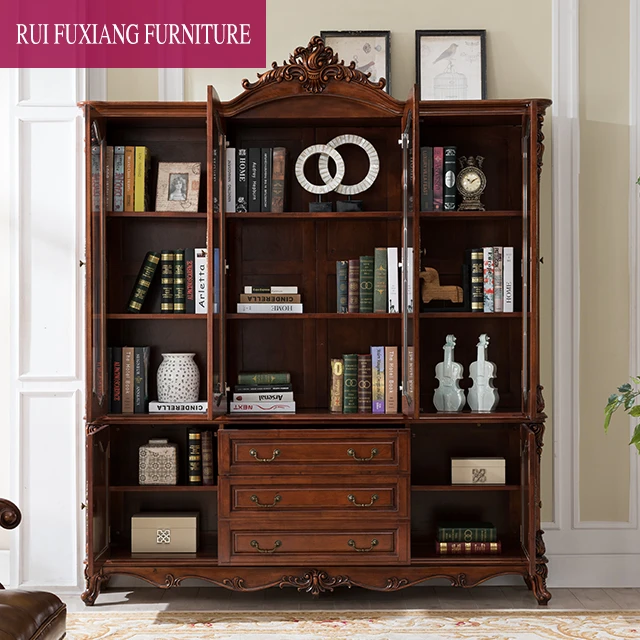 American Antique Design Solid Wood Home Office Bookcase Furniture AI318