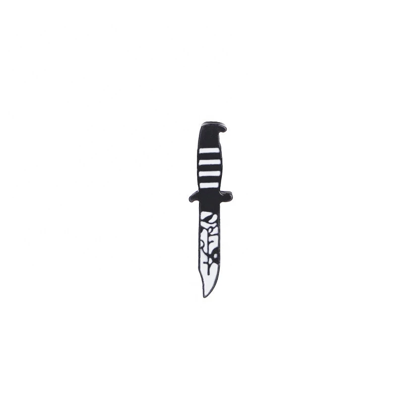 Antique Nickle Dagger White And Black Knife Sword Shape Lapel Pin Badge