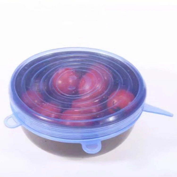 As seen on TV eco-friendly safe suction reusable 6 pack set silicone cover bowl glass food container silicone lid silicone strec