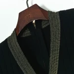 Autumn new contrast gold line valley wave waist long sleeve knitted skirt sweater dress for women