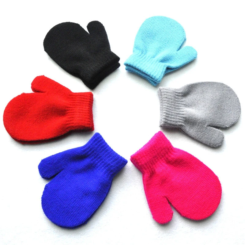 Baby Kids Winter Warm Toddlers Plain Knitted Mittens Gloves