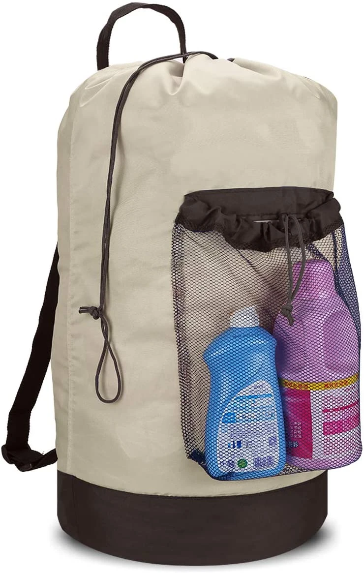 Backpack Laundry Bag with Shoulder Straps and Mesh Pocket Durable Nylon Laundry Basket Bag