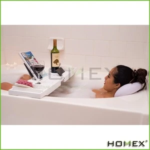 Bamboo Bathtub Caddy Tray with Bath Pillow in White Homex BSCI/Factory