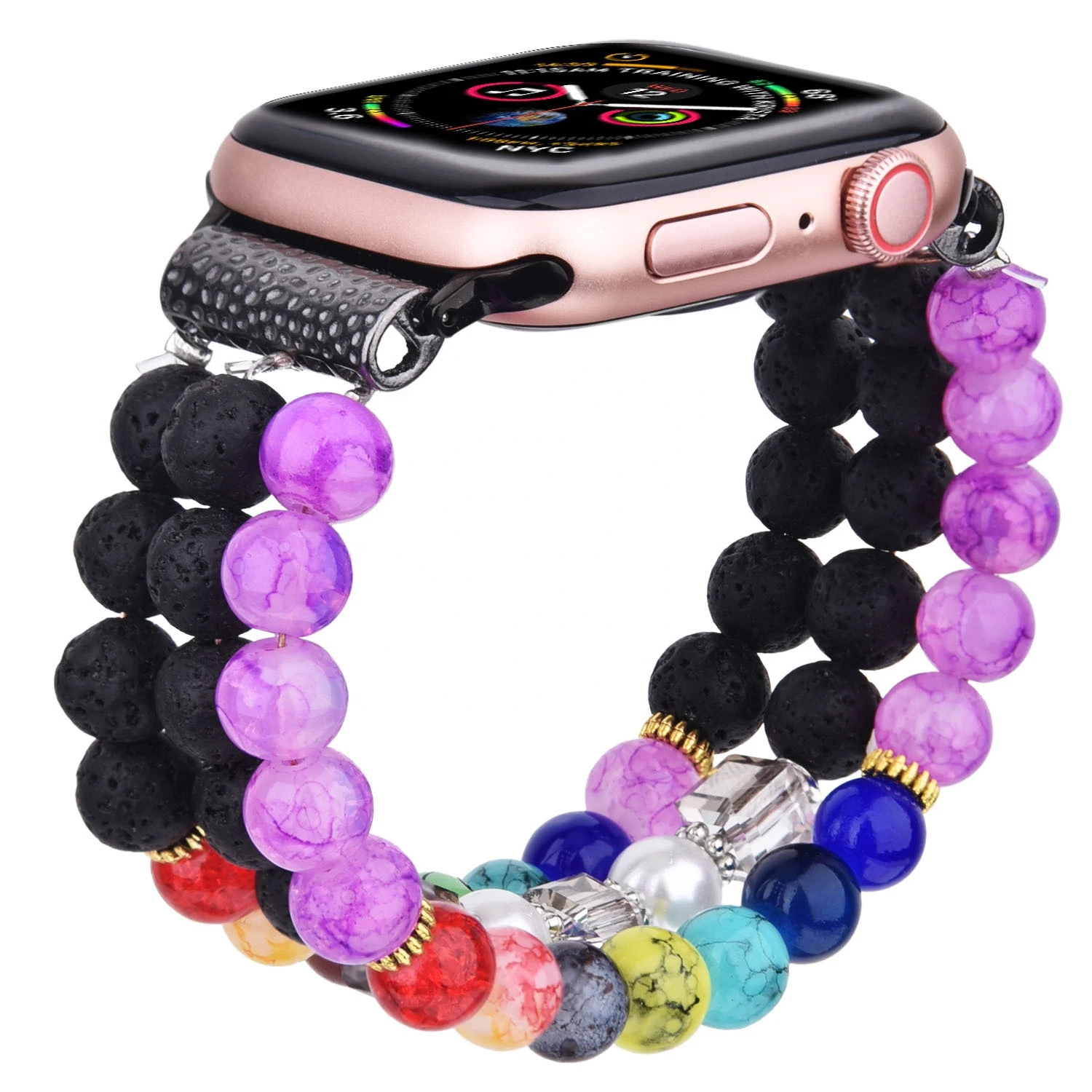 Beads watch Strap for iwatch 6, Ladies Charming Beads Watch Bands for Watch 6 Wrist band 22mm steel bracelet for iwatch series 6