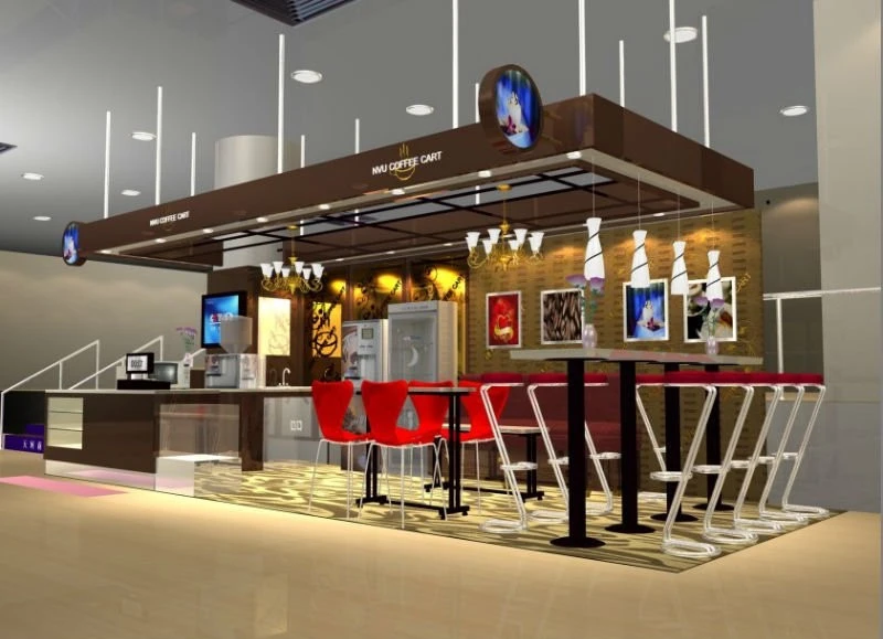 Bespoke coffee shop furniture, fruit juice kiosk, coffee kiosk display cabinet with light