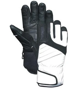 Black & White Insulated Leather Skiing/Outdoor Sports Glove with Water Repellent Knuckle - 6113