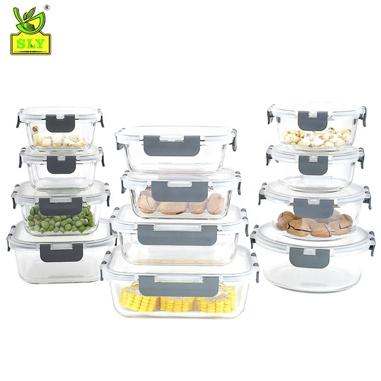 BPA Free Glass Storage Box Bin Set Freshkeeping Glass Food Container with Removable Lock Lid Cover