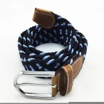 Braided Elastic Woven belt With Shinny Silver Buckle For Man