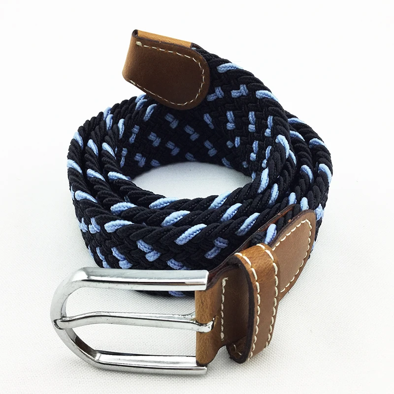 Braided Elastic Woven belt With Shinny Silver Buckle For Man