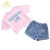 Import Casual Korea Street Style Kids Children Clothing Set Girls Two Piece Tee-shirt And Denim Shorts Matching Outfit Set from China