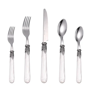 Cathylin 20-Piece Acrylic Handle Stainless Steel Knife Spoon Fork Flatware For Wedding Restaurant Hotel