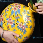 Ceramic Hand Painted Yellow Flower Color Ceramic Flat Belly Bottle Porcelain Vase