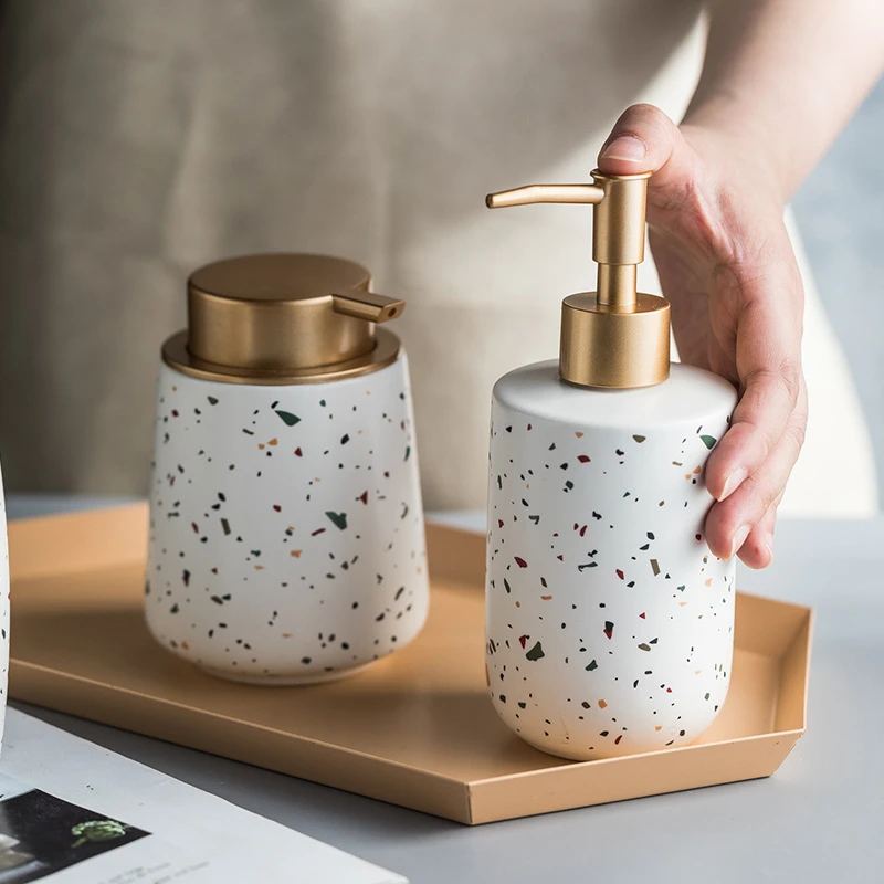 Ceramic Terrazzo  Lotion Shampoo Liquid Soap Dispenser Pump Bottle Bathroom Set Home  Decoration Bathroom Accessories