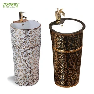 Chaozhou Coronis ceramic gold color pedestal basin wash basin with stand