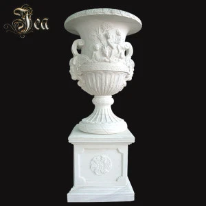 Cheap hand carved garden marble white flower pots and planters
