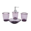 Cheapest plastic purple bathroom set 4pcs with soap dispenser cup soap dish