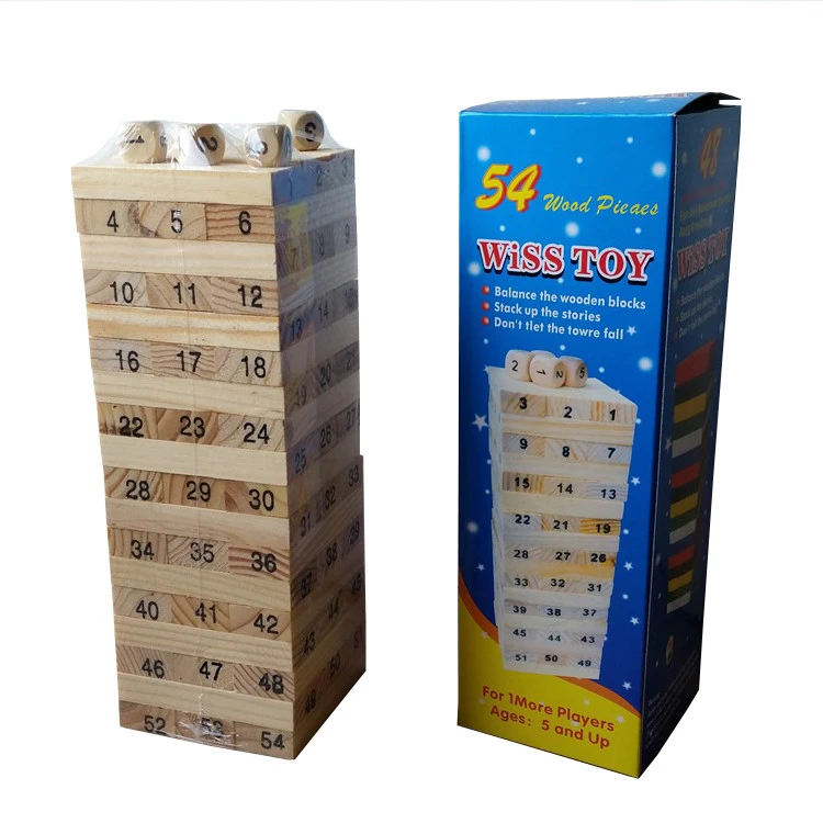 Children promotion gift play toy 54pcs wooden blocks