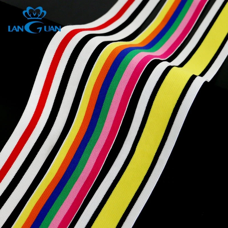 China 30mm/40mm flat polyester stripe colored elastic band