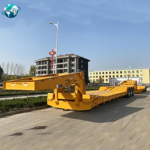 China Professional Container Trailer Lowbed Truck Trailer New Arrival 3 Axle 40ft Flatbed Truck Low Bed Container Semi Trailer