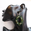 Classic Fashion Women Petal Leaf Multicolor Genuine Leather Dangle Pierced Earrings with Beans