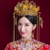 Classical Bride wedding headwear Chinese traditional wedding hair accessories golden phoenix crown set
