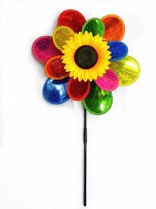 Colorful Double Deck Sequins Sunflower Children Toy Windmill
