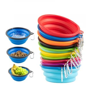 Colorful large capacity plastic collapsible pet bowl portable rubber dog bowl