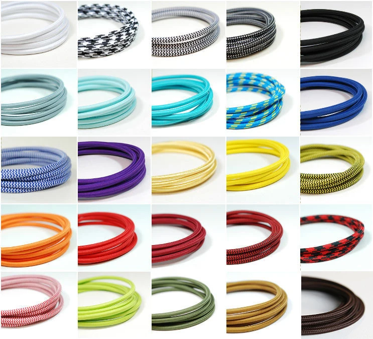 Colorful Round Textile Cable Decorative Fabric Cotton Wire for Edison Lamp and Hanging Pendant Light