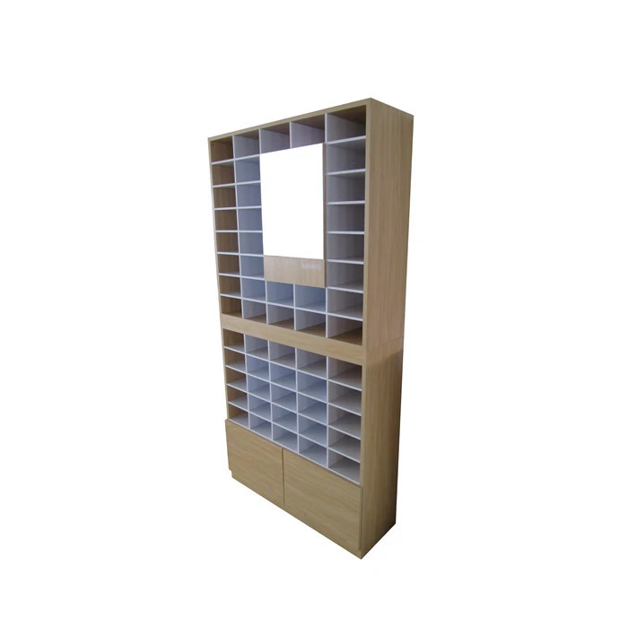 convenient stack up wooden shoe and eyewear display stands cabinet