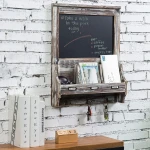 Country style wooden wall hanging mail sorter key hook organizing rack with memo Bulletin blackboard sign key storage rack