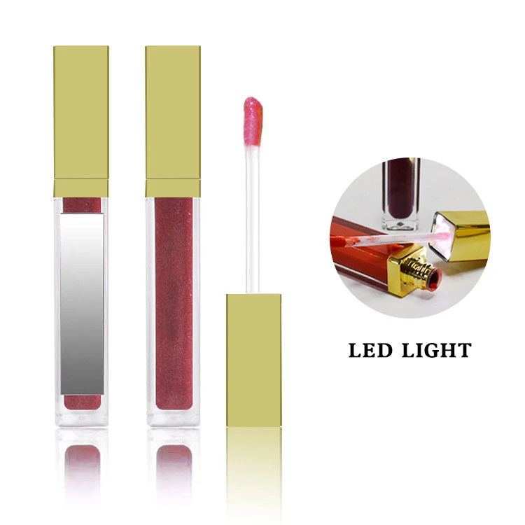 Custom 50 Colors Lip Gloss Private Label Liquid Lipstick Matte Lipgloss with LED Light and Mirror