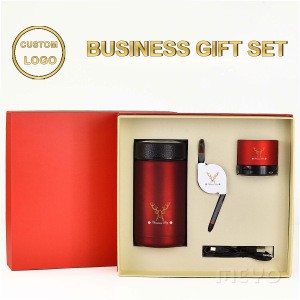 Custom Christmas gifts Corporate opening ceremony gift set items with vacuum mug and Bluetooth speaker and USB cable set