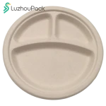 Custom 100% Compostable Sugarcane Paper 9-10 Inch Heavy Duty Plates Eco-friendly Disposable Camping Food 3 Compartment Plates