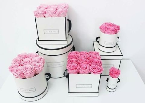 Custom Flower Packaging Decorative Rose In White Gift Paper Small Square Pink Box