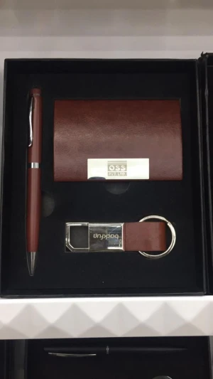 Custom laser LOGO Office Pen Keychain and Business Card Holder Luxury Stationary Gift Set with Box